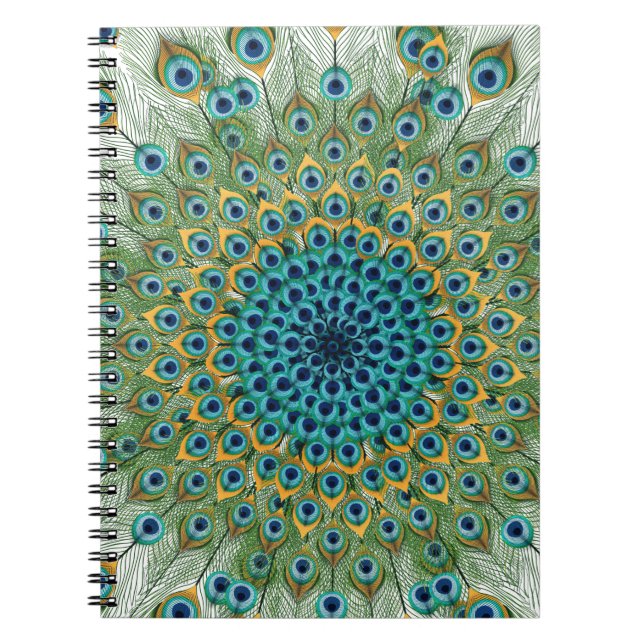 Färgstark mandala med hanpåfågel anteckningsbok (Framsidan)