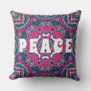 Färgstark Mandala Peace Hippie Boho Mönster Skriv Kudde