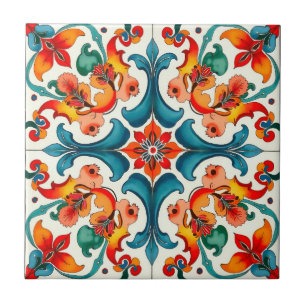 Färgstark,Medelhavet,mosaik,blå,orange,grönt Kakelplatta