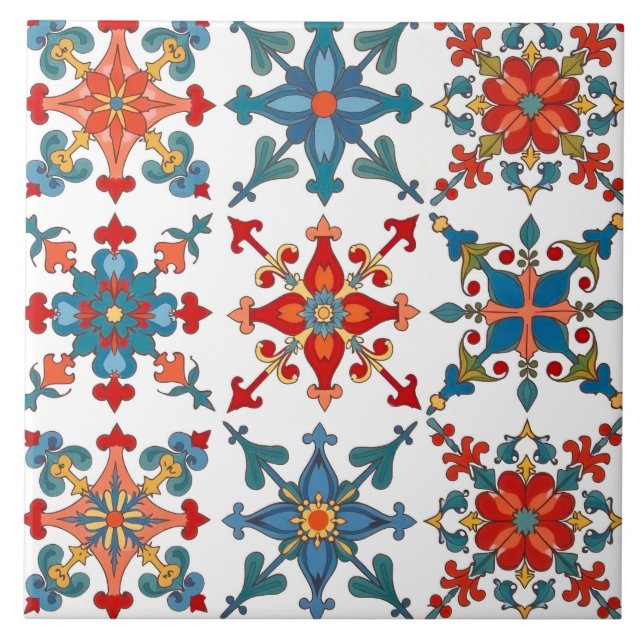 Färgstark,Medelhavet,mosaik,blå,orange,grönt Kakelplatta (Framsidan)