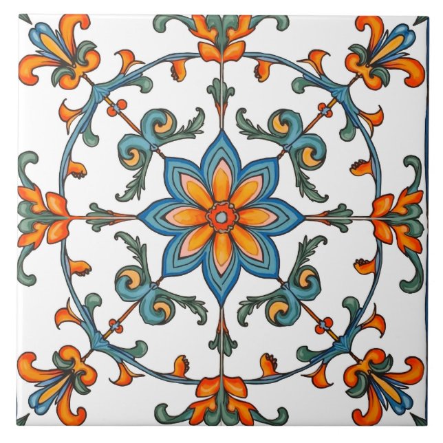 Färgstark,Medelhavet,mosaik Kakelplatta (Framsidan)