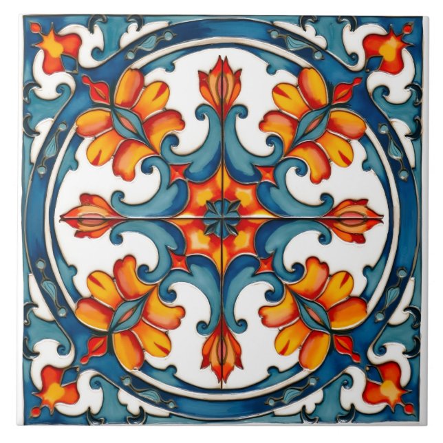 Färgstark,Medelhavet,mosaik Kakelplatta (Framsidan)