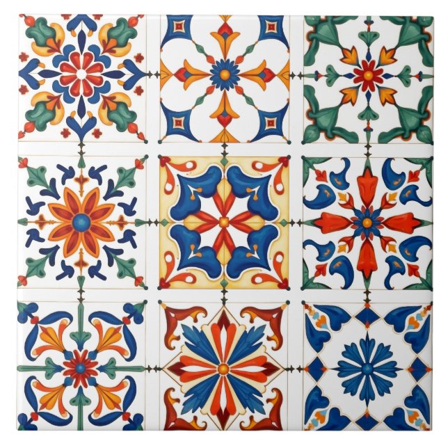 Färgstark,Medelhavet,mosaik Kakelplatta (Framsidan)