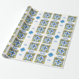 Färgstark Medelhavsblå Oh Baby Shower Presentpapper