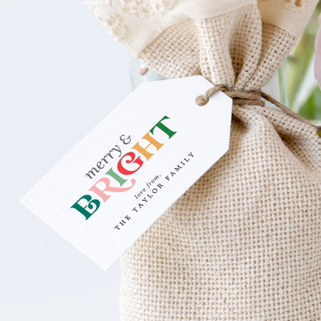 Färgstark merry- och Bright Jul-familjens Helgdag Presentetikett (Skapare uppladdad)