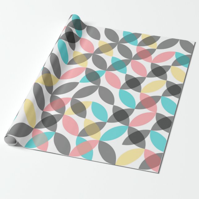 Färgstark, modern, glad cirkelformad geometrisk presentpapper (Utrullad)
