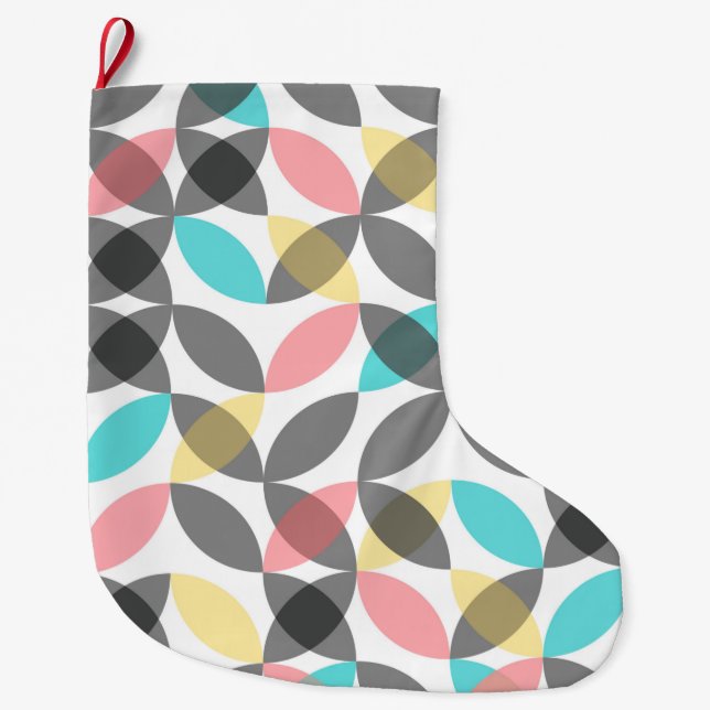 Färgstark, modern, glad cirkelformad geometrisk stor julstrumpa (Framsidan)