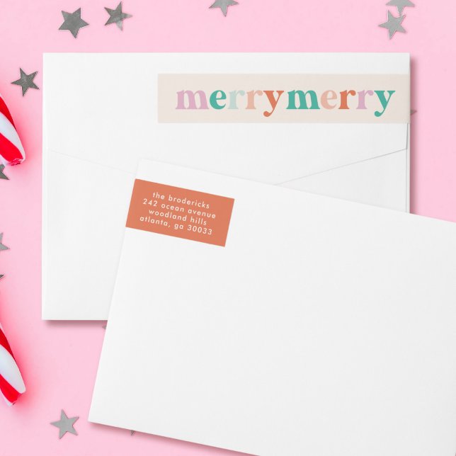Färgstark modern God jul Etikettband (modern, colorful, merry typography Christmas address labels)