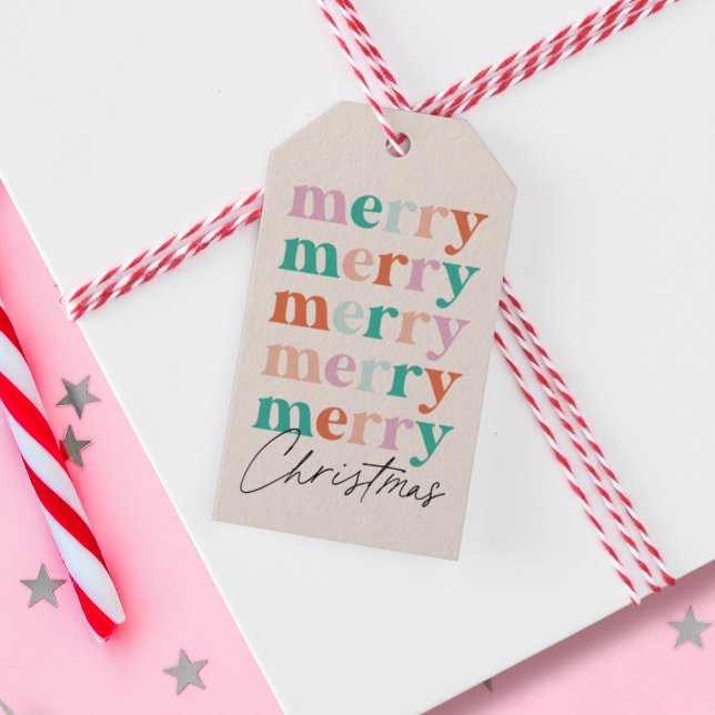 Färgstark modern God jul Presentetikett (modern and colorful merry Christmas typography gift tag)