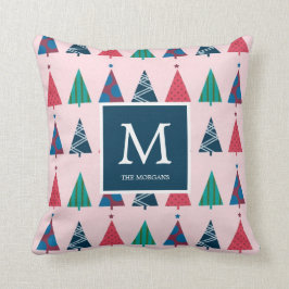 Färgstark modern Helgdag Träd med Monogram Kudde