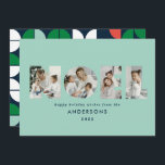 Färgstark Noel-julgeometri 4 foto Julkort<br><div class="desc">Färgstark,  ljus roligt Noel Julgeometrisk typografi 4 fotodesign helgdag. Röd,  grönt,  marinblått och akvafärg.</div>