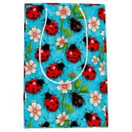 Färgstark Nyckelpigepattern med Blommor