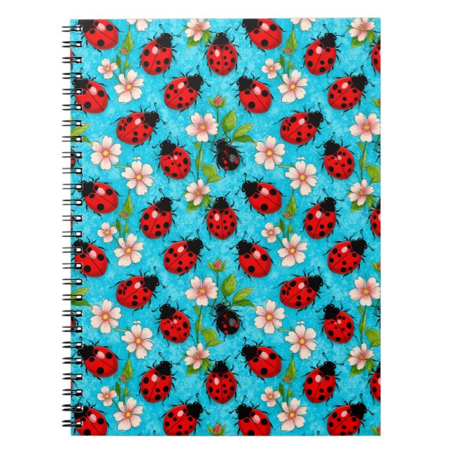 Färgstark Nyckelpigepattern med Blommor Anteckningsbok (Framsidan)