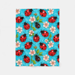 Färgstark Nyckelpigepattern med Blommor Fleecefilt