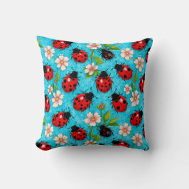 Färgstark Nyckelpigepattern med Blommor Kudde