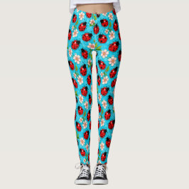 Färgstark Nyckelpigepattern med Blommor Leggings