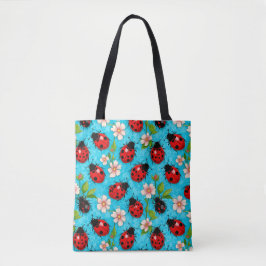 Färgstark Nyckelpigepattern med Blommor Tygkasse