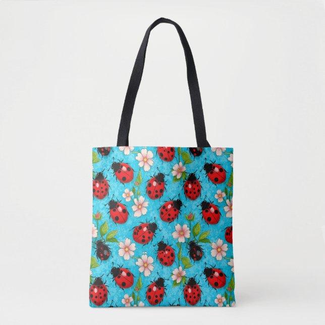 Färgstark Nyckelpigepattern med Blommor Tygkasse (Framsida)