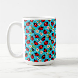 Färgstark Nyckelpigsmönster med Blommor Kaffemugg