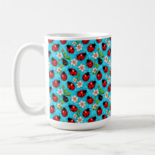 Färgstark Nyckelpigsmönster med Blommor Kaffemugg