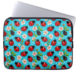 Färgstark Nyckelpigsmönster med Blommor Laptop Fodral