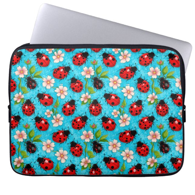 Färgstark Nyckelpigsmönster med Blommor Laptop Fodral (Framsidan)