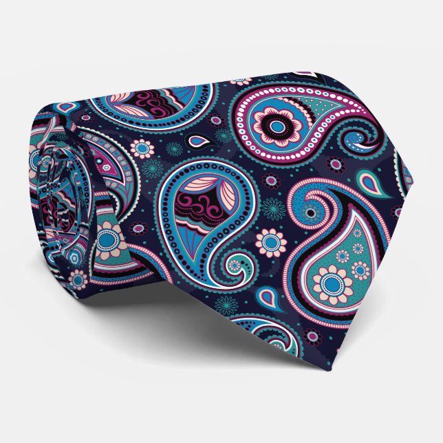 Färgstark och beige elegant vintage paisley mönste slips (Rullad)