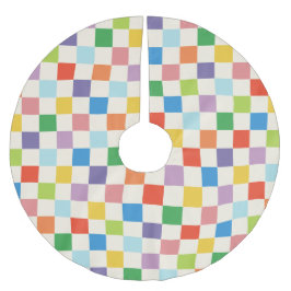 Färgstark och Bright Checkerboard mönstrad Julgransmatta Borstad Polyester