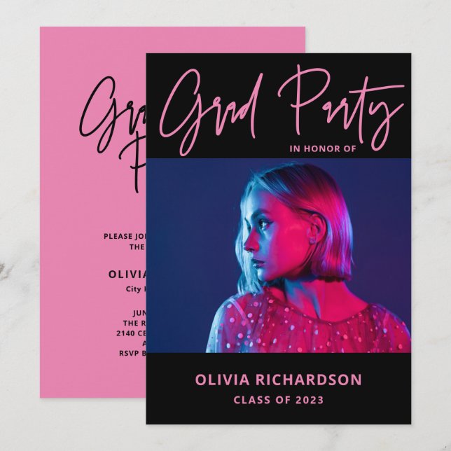 Färgstark och fet | Fotoklass 2023 Grad Party Inbjudningar (Fram/baksida)