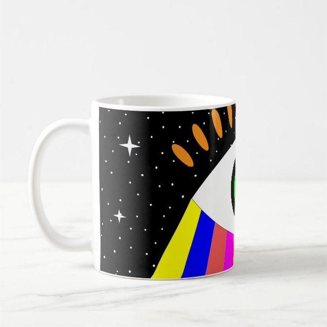 Färgstark och platt öga-design med stjärnor och kaffemugg (Vänster)