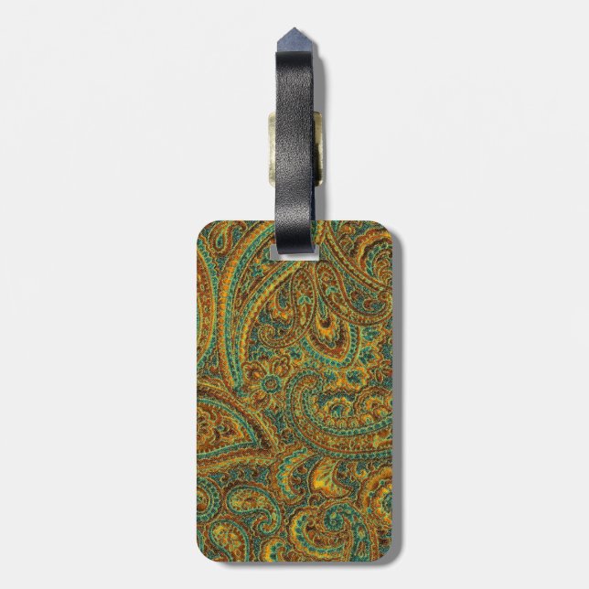 Färgstark orange Retro Paisley Bagagebricka (Baksidan Lodrät)