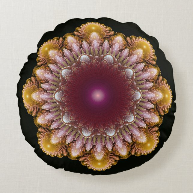 Färgstark ornament rund kudde (Framsidan)