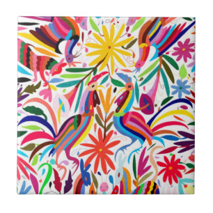 Färgstark Otomi-utskrift, Blommigt/djurMönster Kakelplatta