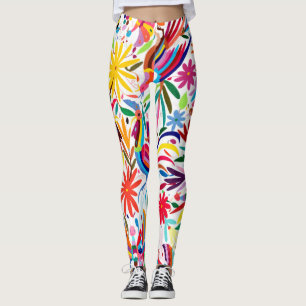 Färgstark Otomi-utskrift, Blommigt/djurMönster Leggings