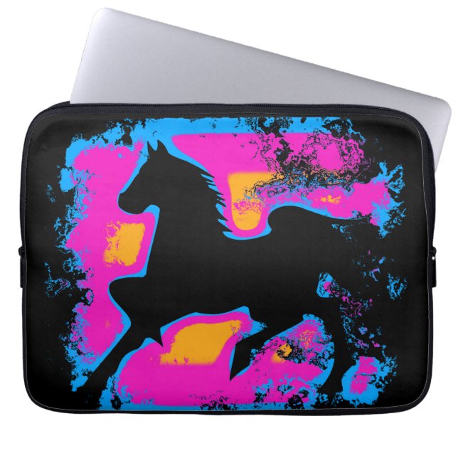 Färgstark prancing High-stepping Horse Silhouette Laptop Sleeve (Framsidan)