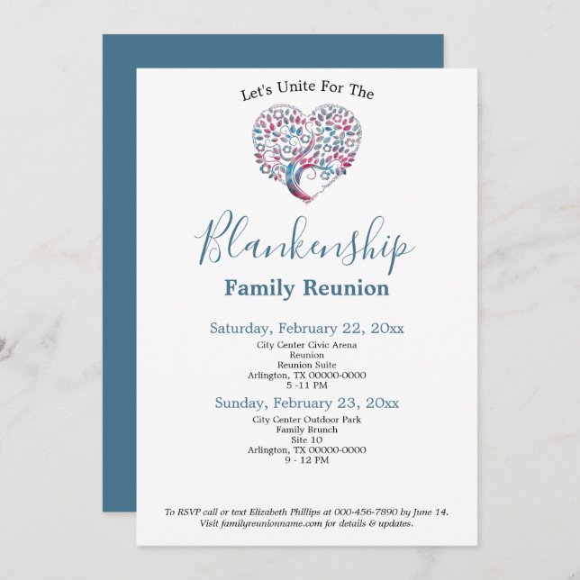 Färgstark pulsform för familjeåterförening Träd Inbjudningar (Fram/baksida)