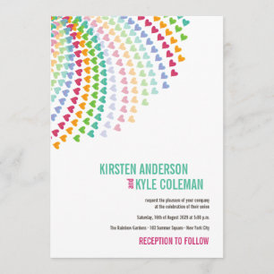 Färgstark Rainbow Heart Sprinkles bröllopsinbjudni Inbjudningar