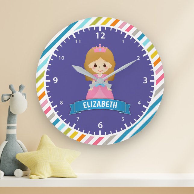Färgstark Rand Cute Princess Kids Girls Bedroom Stor Klocka (Skapare uppladdad)