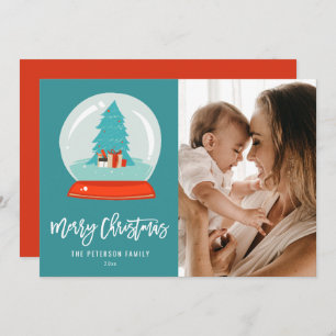 Färgstark Retro i mitten av århundradet Modern Snö Julkort