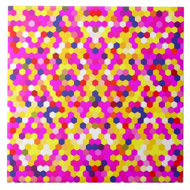 färgstark rosa gult hexagon mönster art kakelplatta (Framsidan)