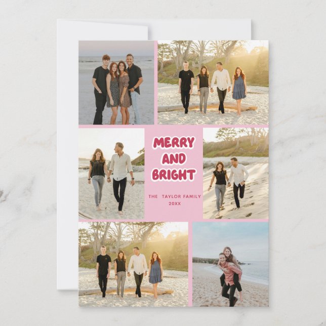 Färgstark Rosa Röd Play Merry och ljus jul Julkort (Framsida)