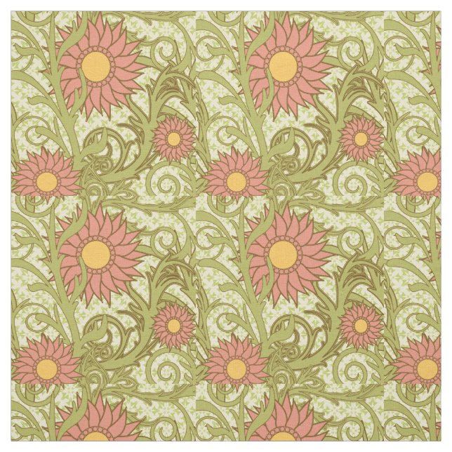 Färgstark Rosa Solblommor Blommigt Illustration Tyg (Provkarta)