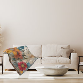 Färgstark roustisk blomma filt