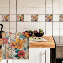 Färgstark roustisk blomma kakelplatta