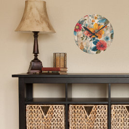 Färgstark roustisk blomma rund klocka