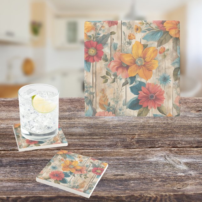 Färgstark roustisk blomma stenunderlägg (Skapare uppladdad)