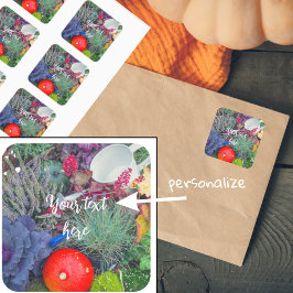 Färgstark, rustik höstträdgård fyrkantigt klistermärke