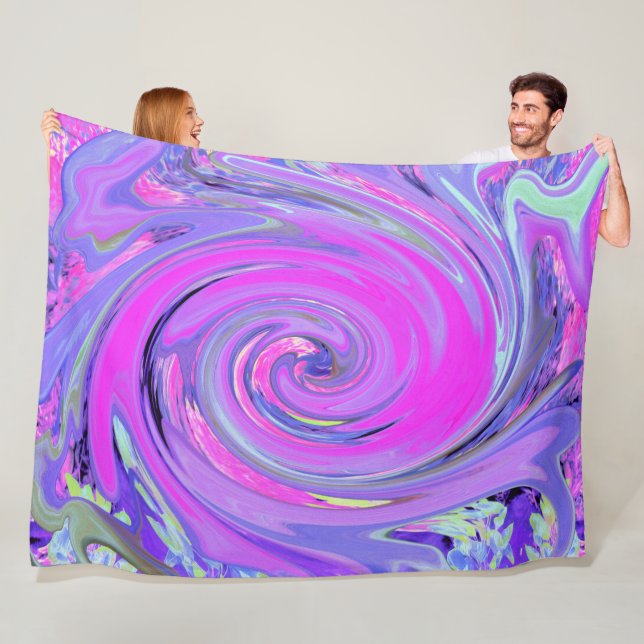 Färgstark Shock rosa och Lila Boho Hippie Swirl Fleecefilt (På plats)