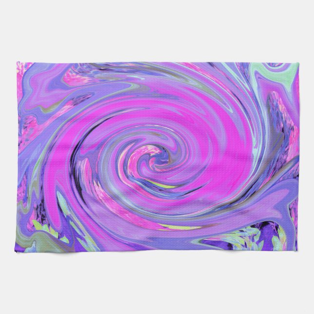 Färgstark Shock rosa och Lila Boho Hippie Swirl Kökshandduk (Horisontell)
