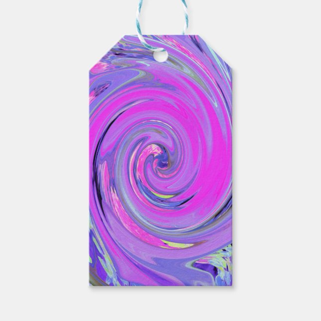 Färgstark Shock rosa och Lila Boho Hippie Swirl Presentetikett (Framsidan)